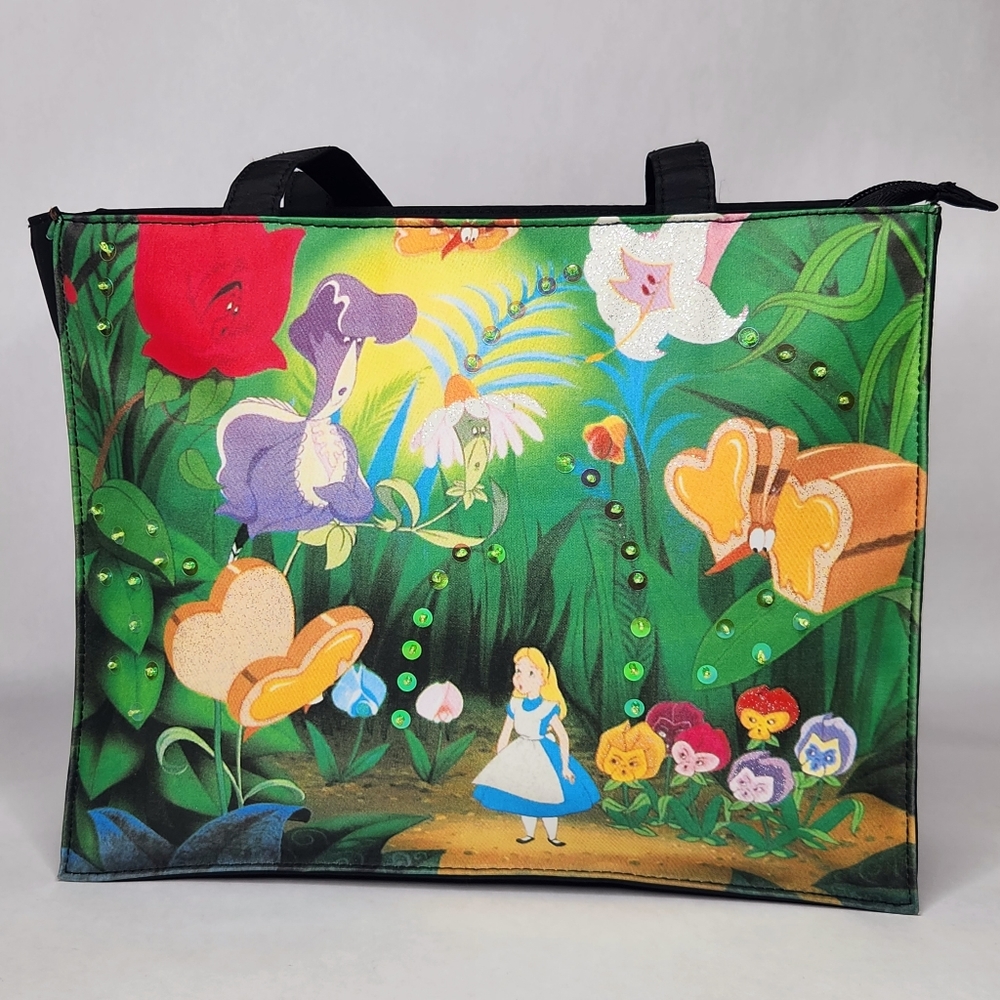 Disney Alice in Wonderland Bag Flower Garden Sequins Glitter Purse